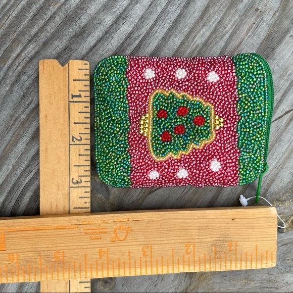 VTG Buxton Beaded Christmas New Years Coin Change Purse Wallet Santa Tree New - Picture 4 of 4